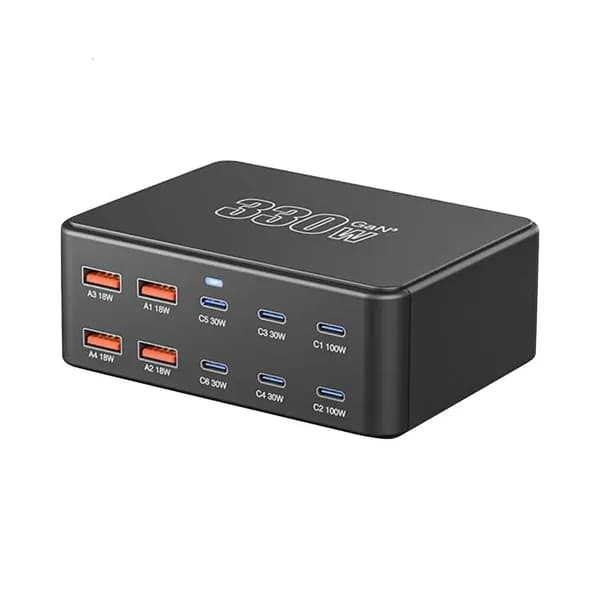 Мощное настольное зарядное устройство 330Вт, 6 портов, 4 USB, интеллектуальное распределение тока