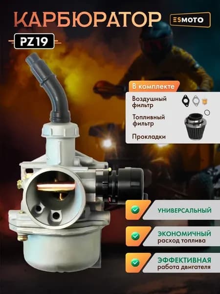Карбюратор PZ19 на мопед Альфа 110 комплект с фильтром