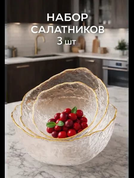 Набор стеклянных салатников 3шт