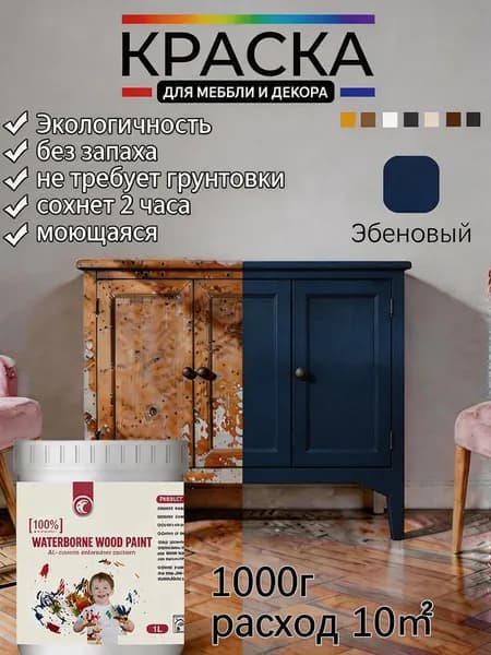 Краска Быстросохнущая, Моющаяся, до 25°, Эпоксидная, Матовое покрытие, 1 л, 1 кг, темно-синий