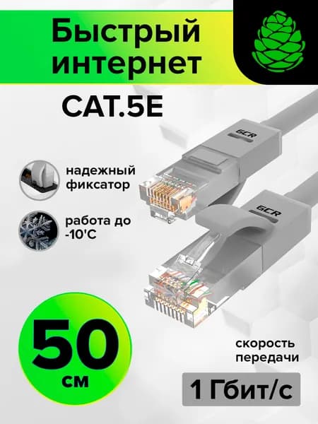 Патч-корд 50см GCR cat.5e 1 Гбит/с RJ45 LAN компьютерный кабель для интернета контакты 24K GOLD серый