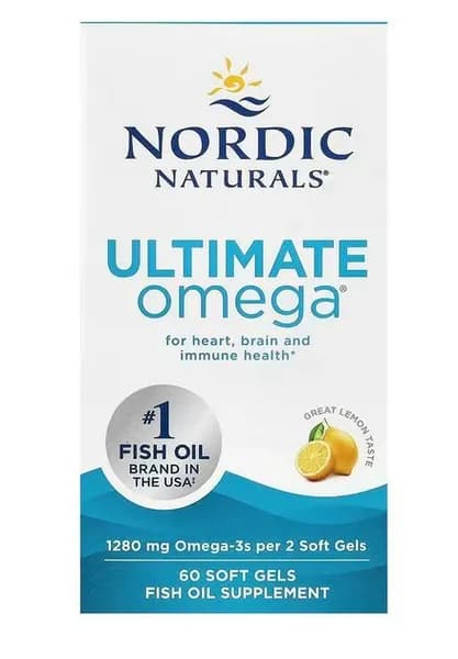 Nordic Naturals, Ultimate Omega, высокоэффективные омега-3 кислоты, со вкусом лимона, 1280 мг, 60 капсул