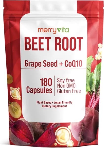 Капсулы из корней свеклы MERRY VITA с виноградными косточками и CoQ10 - добавка для поддержки артериального давления