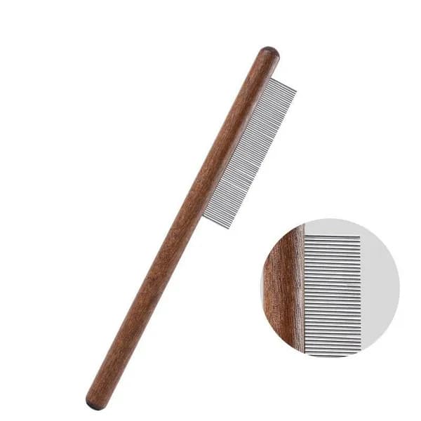Расческа для животных, Steel comb with wooden handle Fine-toothed comb
