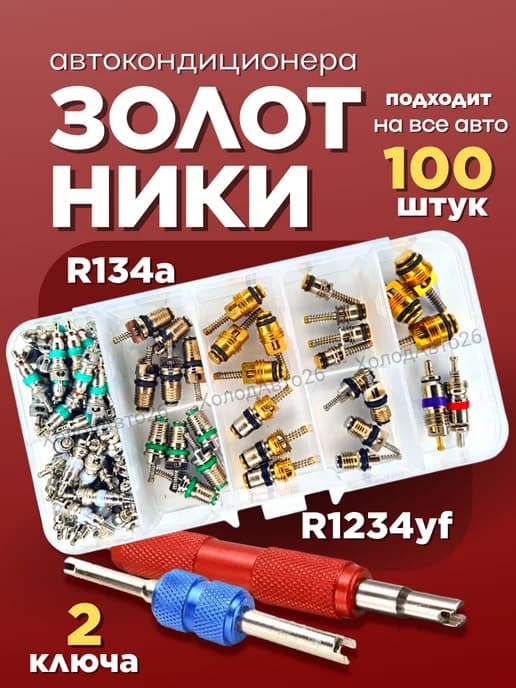 Набор ниппелей золотников автокондиционера R134a R12 R1234