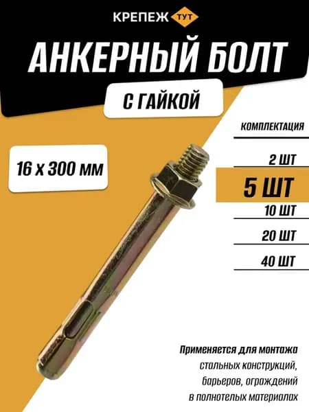 Анкерный болт с гайкой 16х300мм, 5 шт