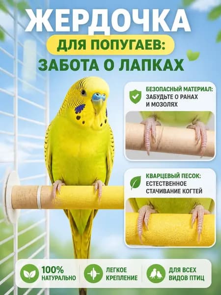 Жердочка для стачивания когтей у попугаев с двусторонней шлифовкой, защитой от рассыпания песка и двойным дизайном