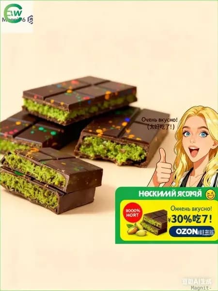 Бестселлер ОзонОзоновый хит! Нежный шоколад с фисташковой пастой и кунжутными нитями со вкусом Дубая, 2 шт