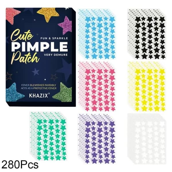 Разноцветные патчи от прыщей звездочки 280 шт, уход и декор для лица.
