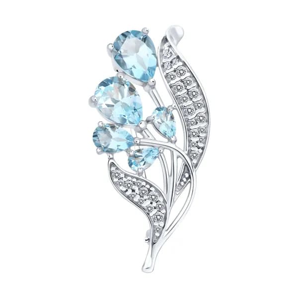 Серебряная брошь DIAMANT-ONLINE с топазом и фианитом 925 пробы