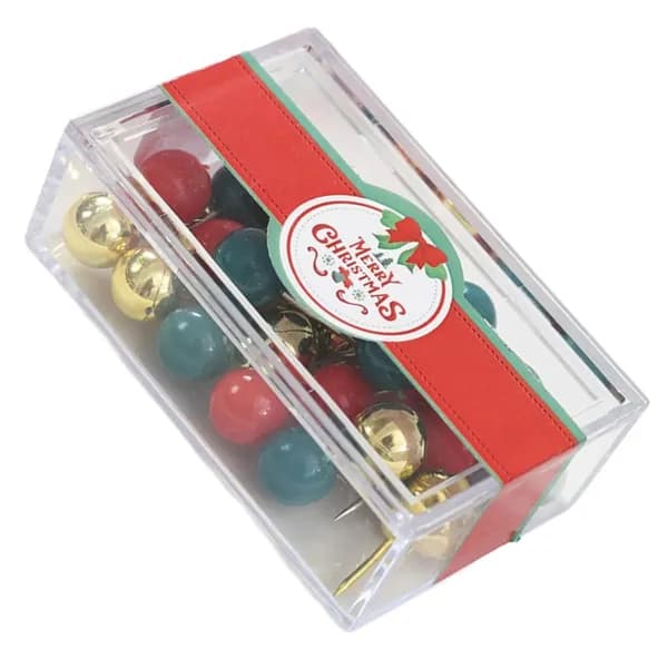 Коробка из 30 штук, рождественская маленькая квадратная коробочка, скрепки для бумаг, держатели билетов, кнопки, канцелярские принадлежности для переплета- земляные гвозди