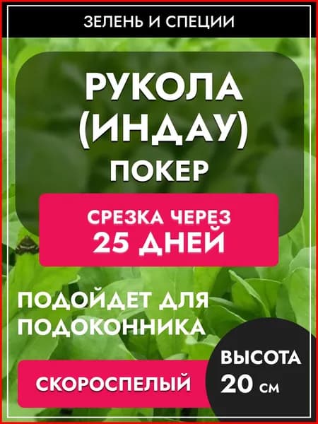 Индау, Рукола "Покер" семена скороспелая зелень за 25 дней, руккола для подоконника и грядок