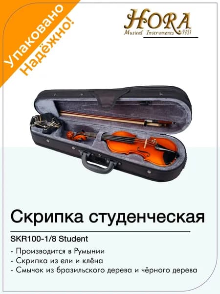 SKR100-1/8 Student Скрипка студенческая в футляре с смычком, Hora