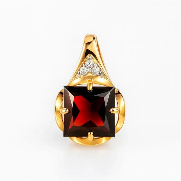 Подвеска на шею с гранатами и фианитами из красного золота 375 пробы 585GOLD