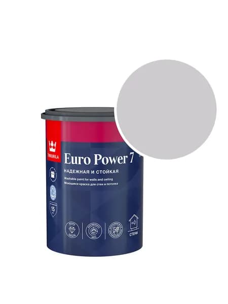 Краска моющаяся Tikkurila/Tikkivala Euro Power 7 RAL 7047 (Телегрей - Telegrey) 0,9 л