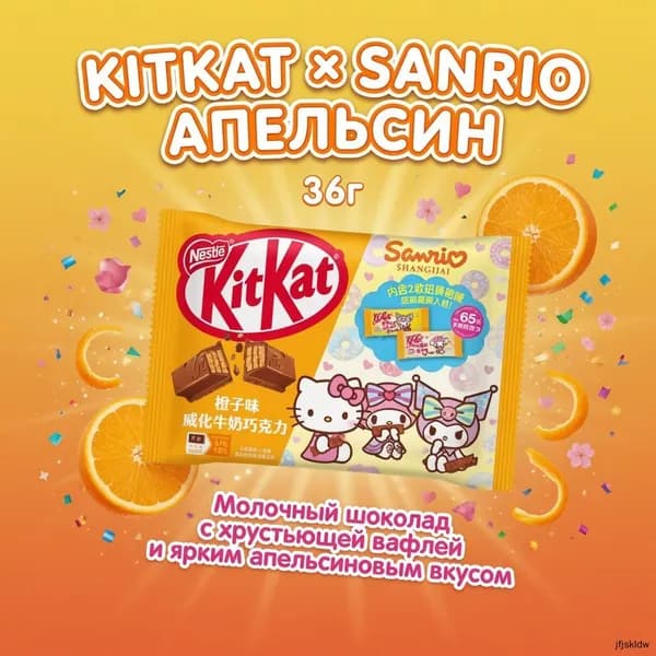 Шоколад KitKat Sanrio со вкусом апельсина 36 г 1 упаковка