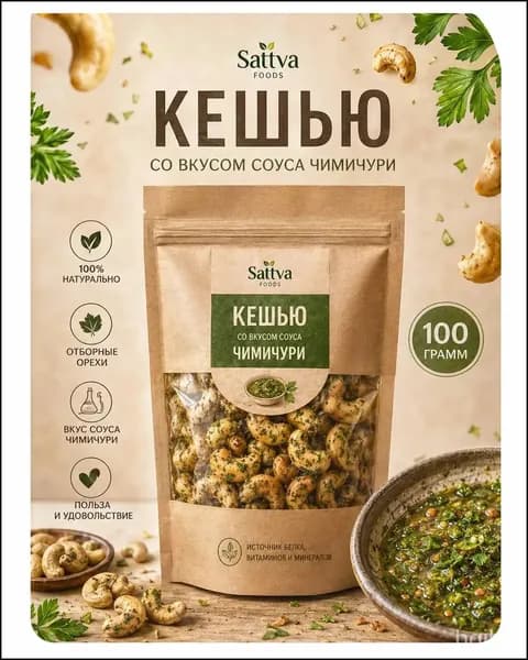 Орехи кешью со вкусом соуса Чимичурри 100 г, Sattva foods