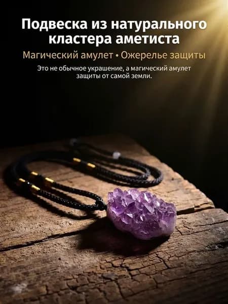 талисман Оберег Натуральный аметистовый друзовый кулон в кач