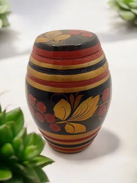 Винтажный деревянный бочонок с росписью хохлома, СССР. арт.мс1061
