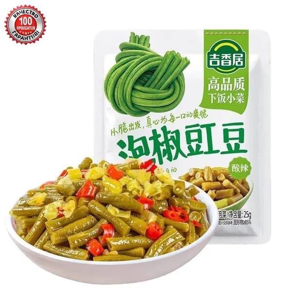 Маринованная кисло-острая фасоль Jixiangju с перцем чили, сычуаньская закуска, 10 пакетов по 25 г, общий вес 250 г