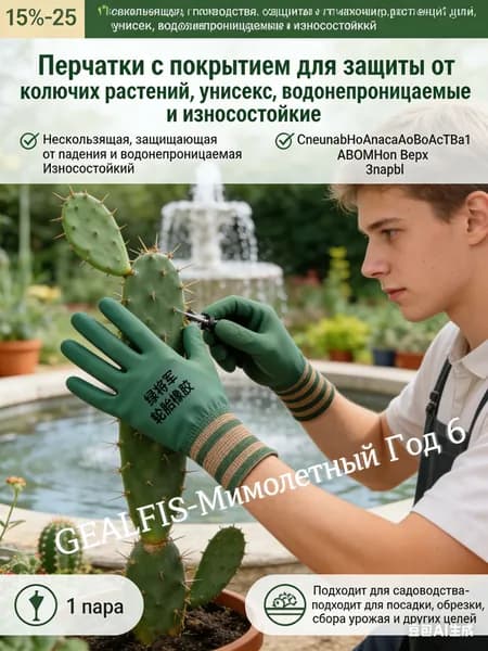 GEALFIS Перчатки садовые для обрезки роз защитные от проколов непромокаемые унисекс весна осень