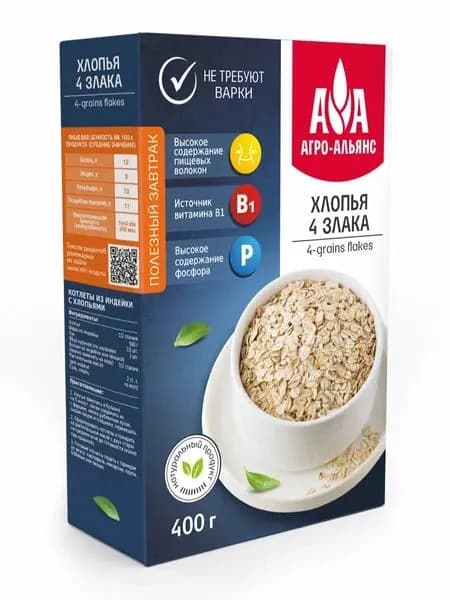 Хлопья Агро-Альянс 4 злака 400 г