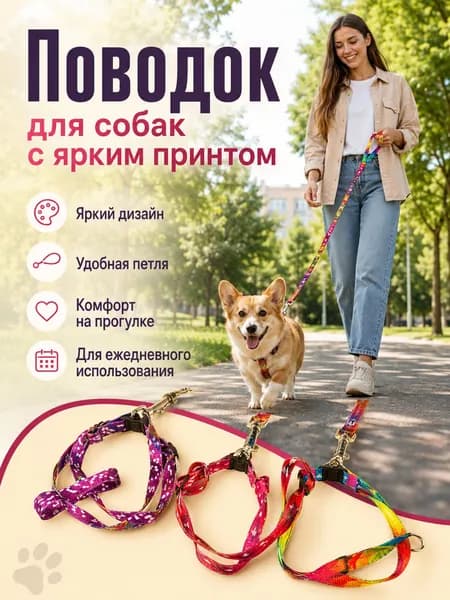Поводок рулетка для собак с принтом