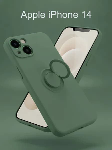 Чехол для Apple iPhone 14, с кольцом, Soft Touch, зеленый