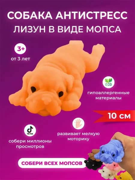 Собака антистресс мопс лизун / 10 см