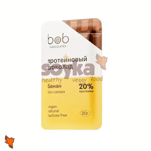 Шоколад протеиновый с бананом без сахара Bob, 20г