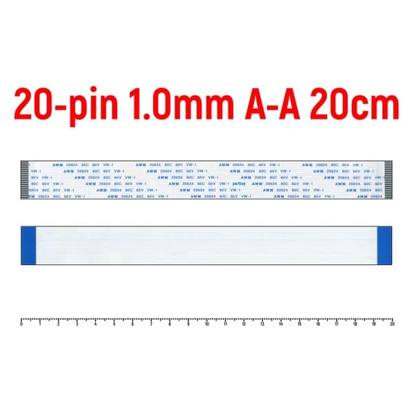 Шлейф FFC 20-pin Шаг 1.0mm Длина 20cm Прямой A-A AWM 20624 80C 60V VW-1