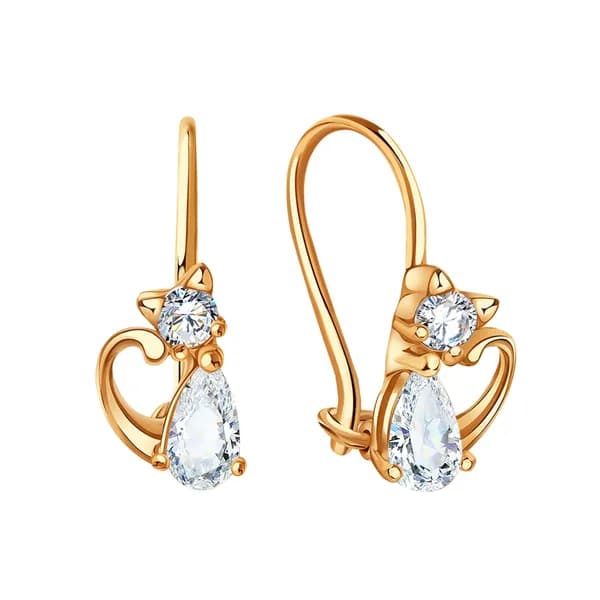 Золотые серьги DIAMANT-ONLINE с фианитом 585 пробы
