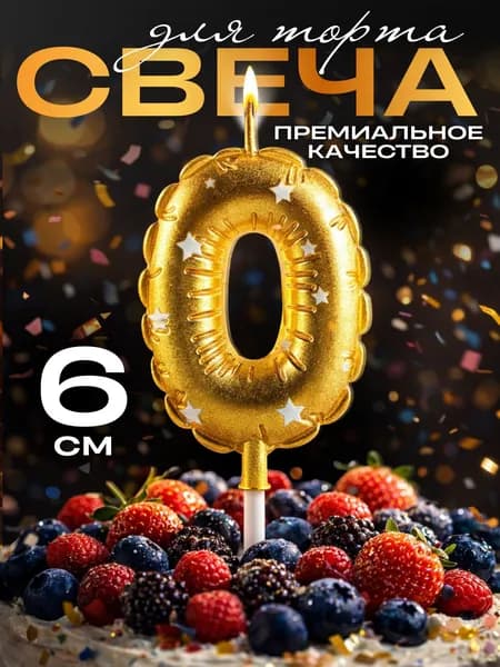 Свечи для торта цифры, свеча цифра 0, в виде шара, цвет золото