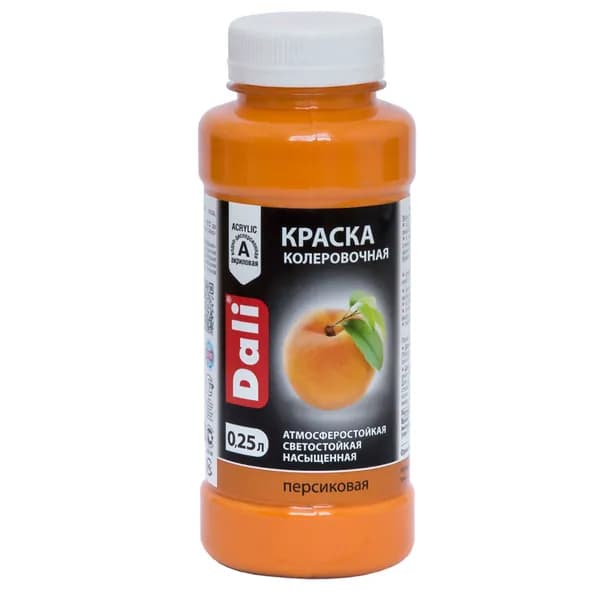 Краска-колер для хобби и творчества, Персик 0,25л, атмосферостойкая, от -40 до +40 С, светостойкая (6-8 баллов), Для декора, устойчива к выгоранию, влажной уборке, без запаха, по мин поверхности, дереву, загрунтованному металлу, Рогнеда