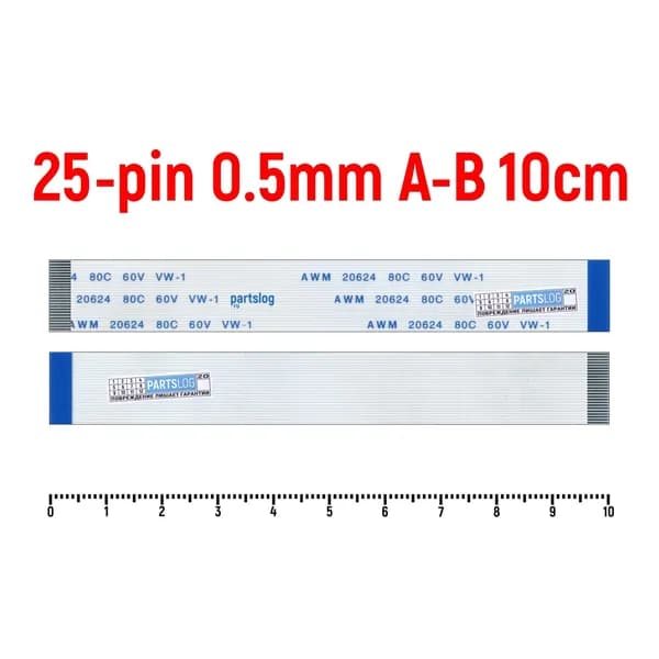 Шлейф FFC 25-pin Шаг 0.5mm Длина 10cm Обратный A-B AWM 20624 80C 60V VW-1