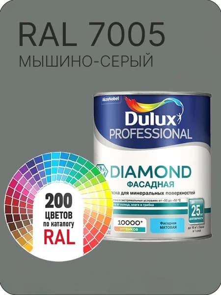 Краска для минеральных и деревянных фасадов Dulux Diamond цвет мышино-серый Ral 7005 0.8 л.