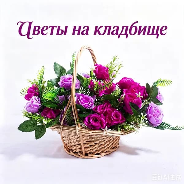 Корзина поляна ритуальная с искусственными розами/цветами для кладбища