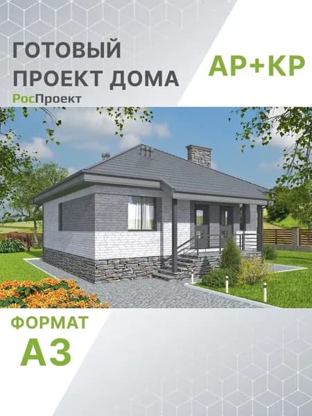 Проект RPg3213 - Одноэтажный дом с двумя спальнями и камином (62 м2, 9м x9м)