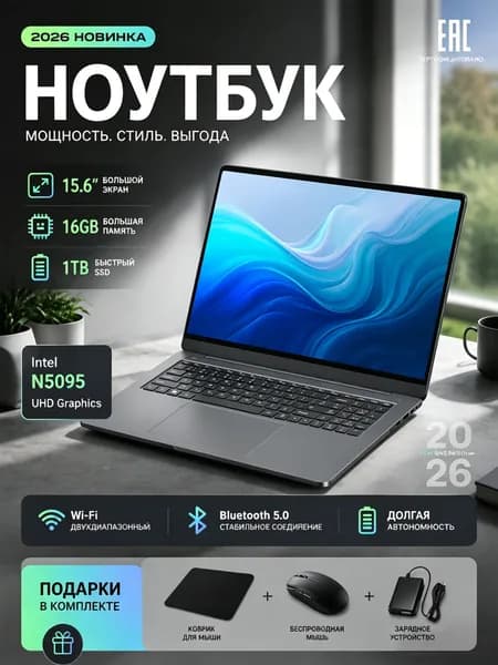 ноутбук для работы и игровой 15.6" Intel N5095 16GB 1TB Ноутбук 15.6", RAM 16 ГБ 1024 ГБ, Intel UHD Graphics, (ноутбук для работы), серый, голубой