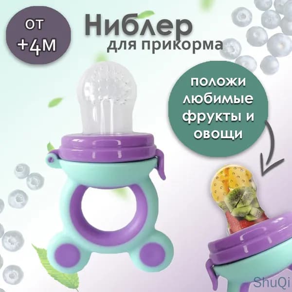 Ниблер силиконовый с сеточкой для прикорма малыша, фиолетово-мятный ВIВS