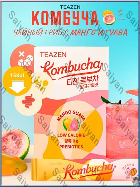 Комбуча чайный гриб с Манго и Гуавой TEAZEN, 10шт