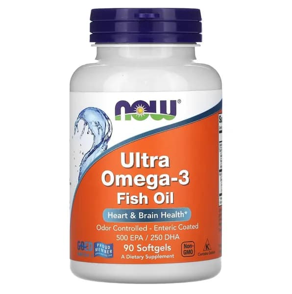 Омега 3 Ultra Omega-3 NOW Ультра Омега, Fish Oil, рыбий жир, 90 гелевых капсул