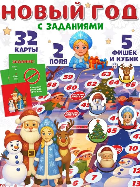 Настольная игра для детей с карточками "Новый Год", ходилка бродилка, подарок мальчику, девочке