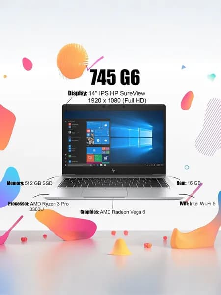 HP HP EliteBook 745 G6, Как новый Ноутбук 14", AMD Ryzen 5 PRO 3500U, RAM 8 ГБ, SSD, HDD 256 ГБ, AMD Radeon Vega 8, Windows Pro, серебристый, Русская раскладка