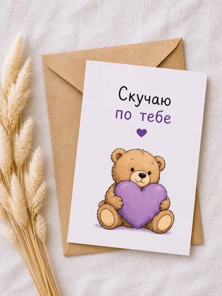 Открытка Скучаю по тебе милая с мишкой, для парня или девушки, романтичная А6 10x15