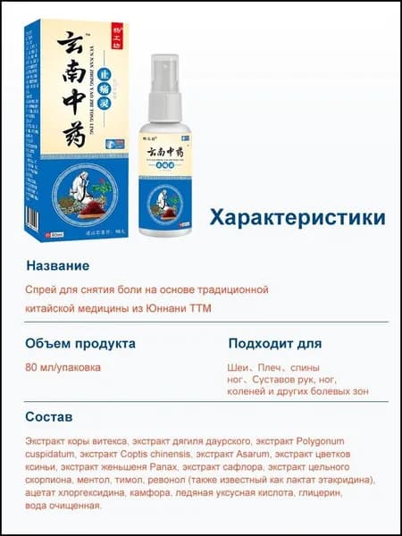 Натуральный китайский обезболивающий спрей