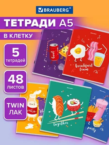 Тетрадь 48 листов в клетку 5 штук набор