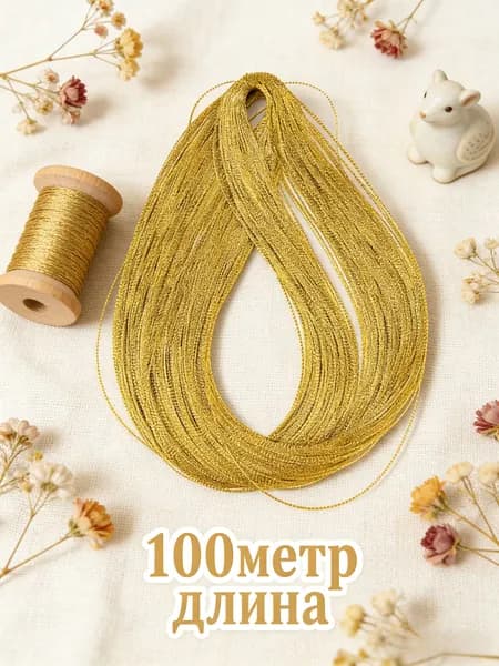 Шнур металлизированный, толщина 1 мм золотистый 100 метров