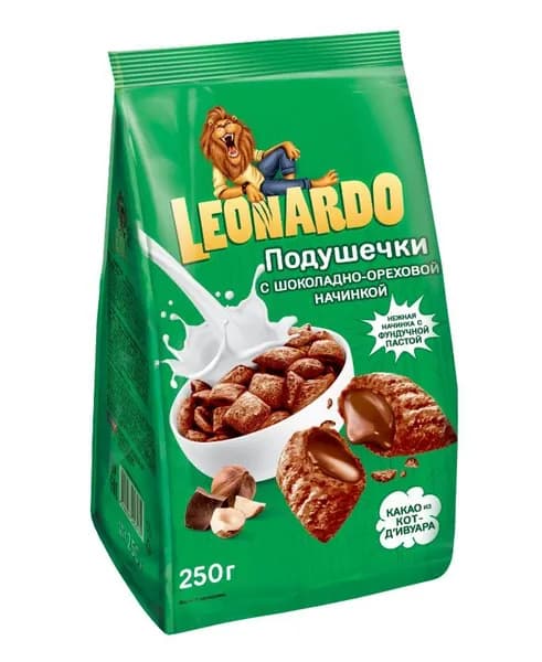 Готовый завтрак Leonardo Подушечки с шоколадно-ореховой начинкой, 250г x 3 шт