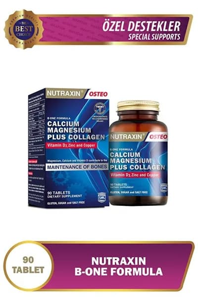 Nutraxin B-One Formula, 90 таблеток. 1000 мг Кальция + 750 мг Коллагена (Тип I) + D3, K2, Магний. Для прочных костей и суставов.